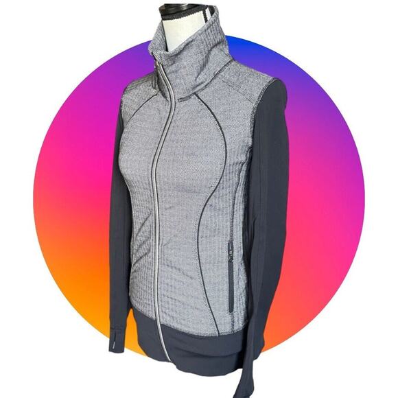 Lululemon Women’s Asana herringbone zip up jacket Gray/ Black Size S - Picture 2 of 15